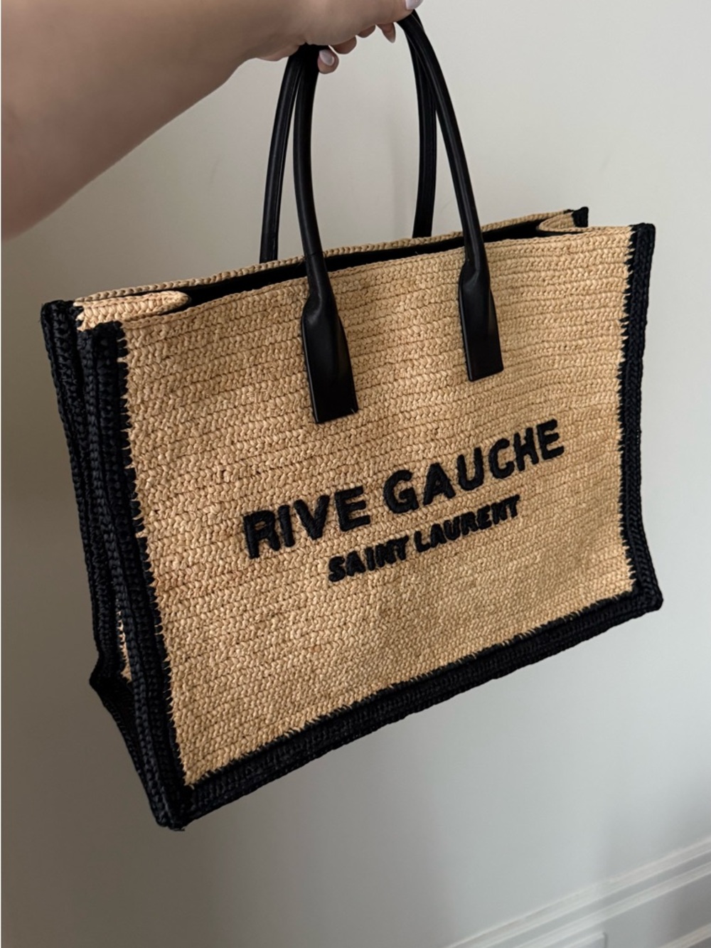 Saint Laurent Rive Gauche Two-Tone Straw Tote in Natural and Black